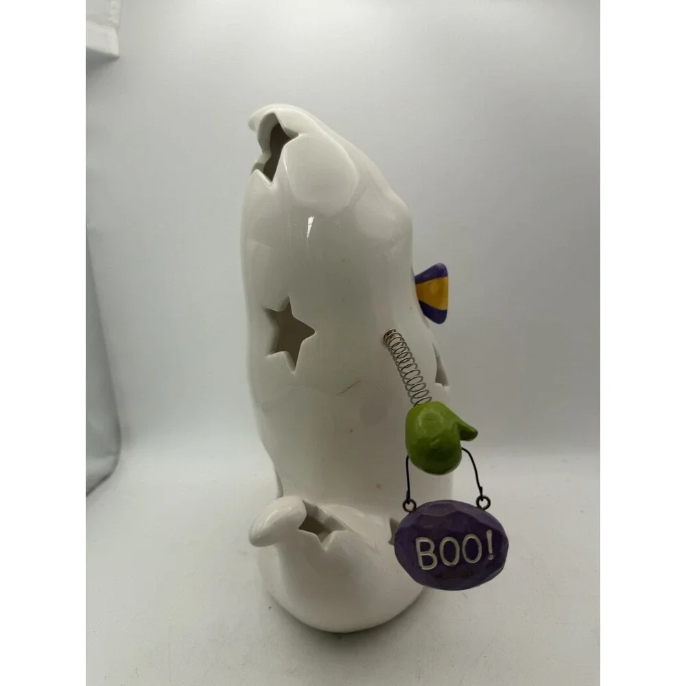 Halloween Ceramic Ghost Candle Holder Pumpkin Bow Tie BOO Sign Spring Arms